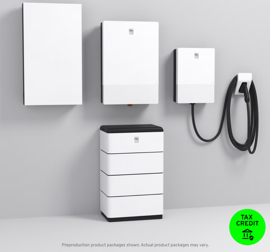 GM home energy backup power options, including plug into EV for vehicle-to-home backup power