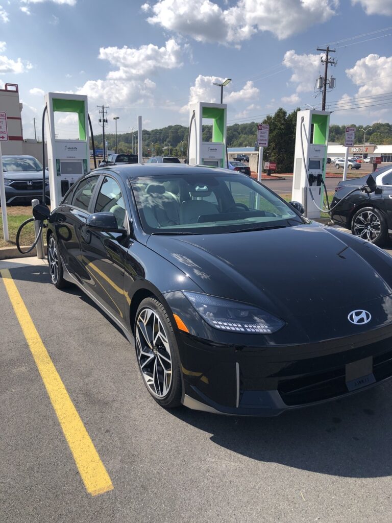 Sue's Ioniq 6 EV charging at the Electrify America station somewhere in the northeast.