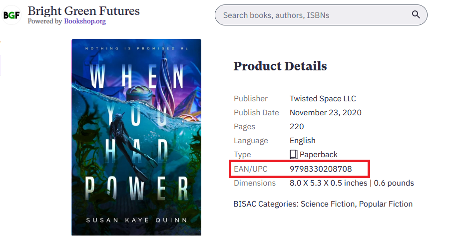 EAN/UPC number in a red box on Bookshop